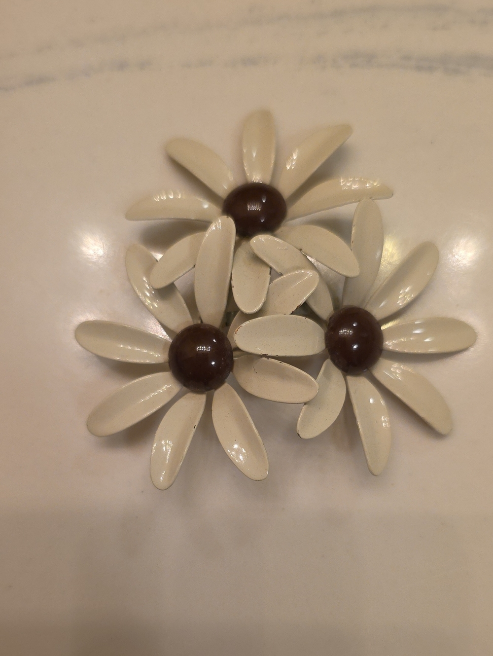 Cream Daisy Flower Brooch Trio with Brown Centers